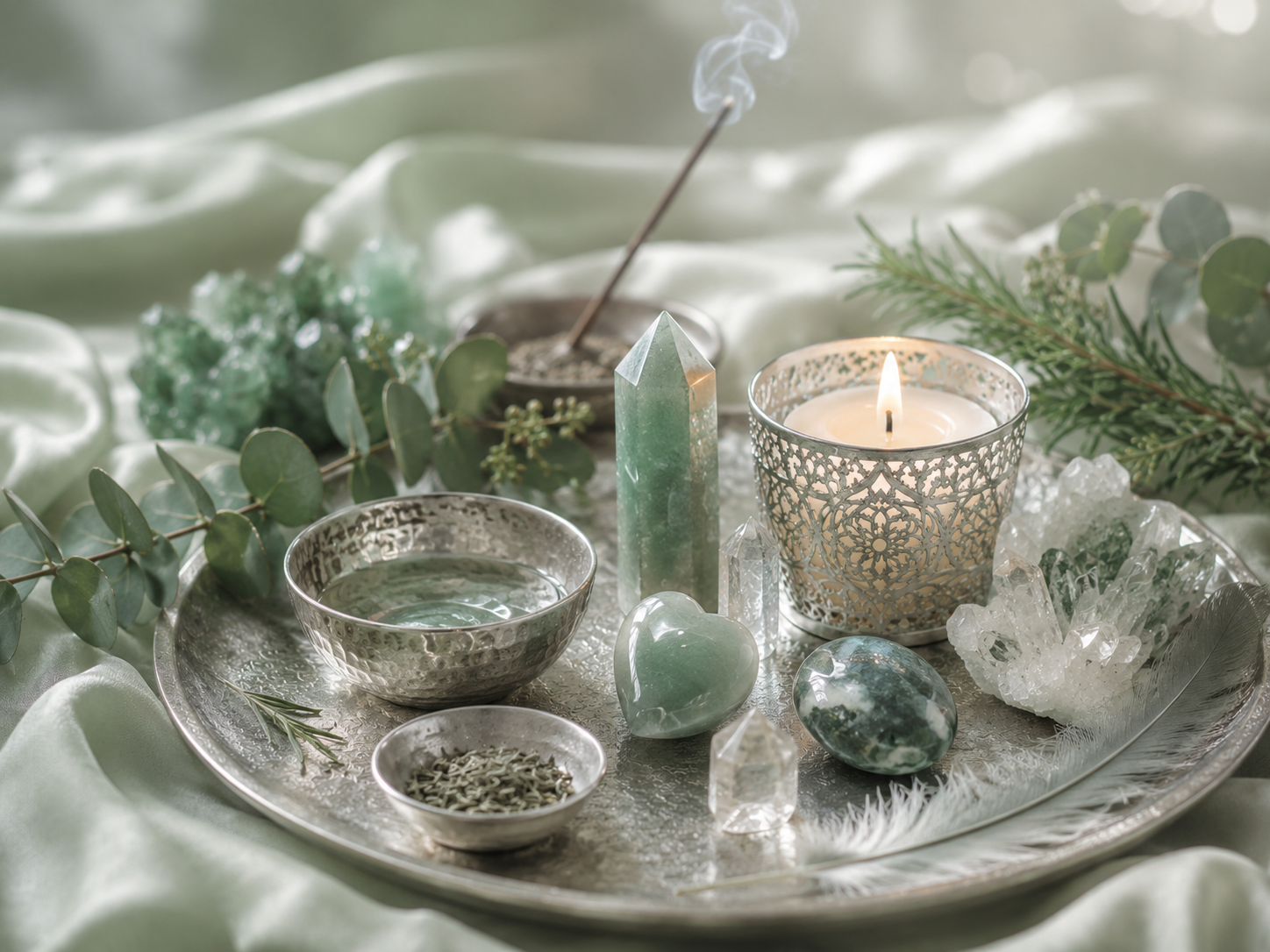 Groene items op een schaal
