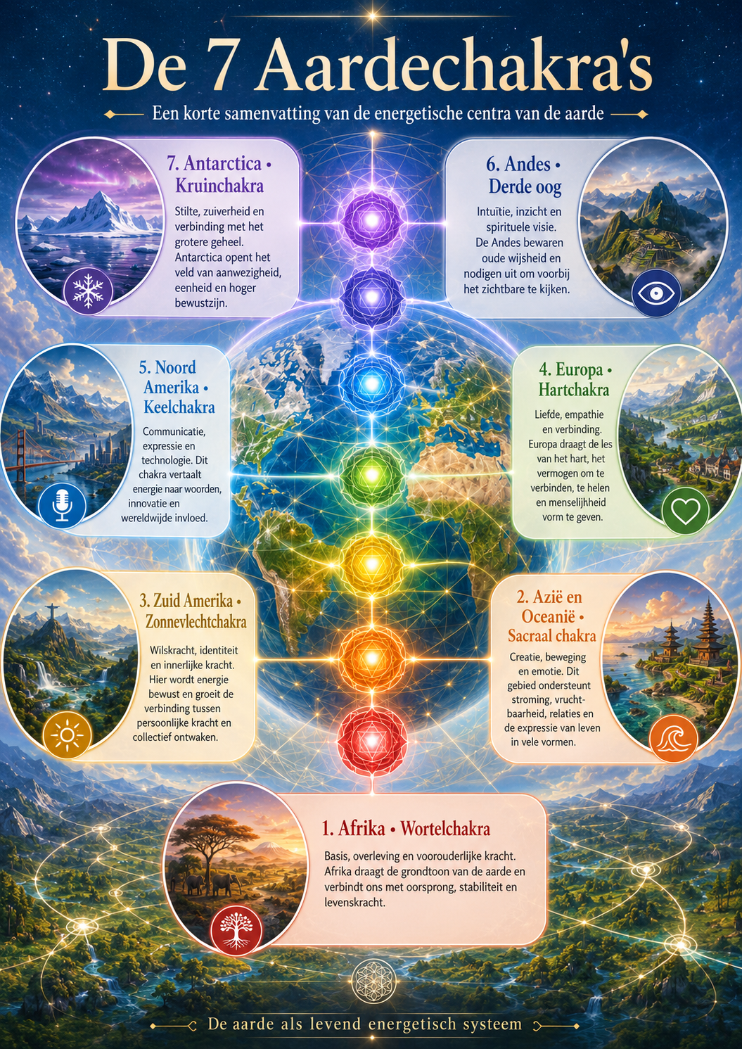 Infographic chakra's van de aarde, door AI gegenereerd
