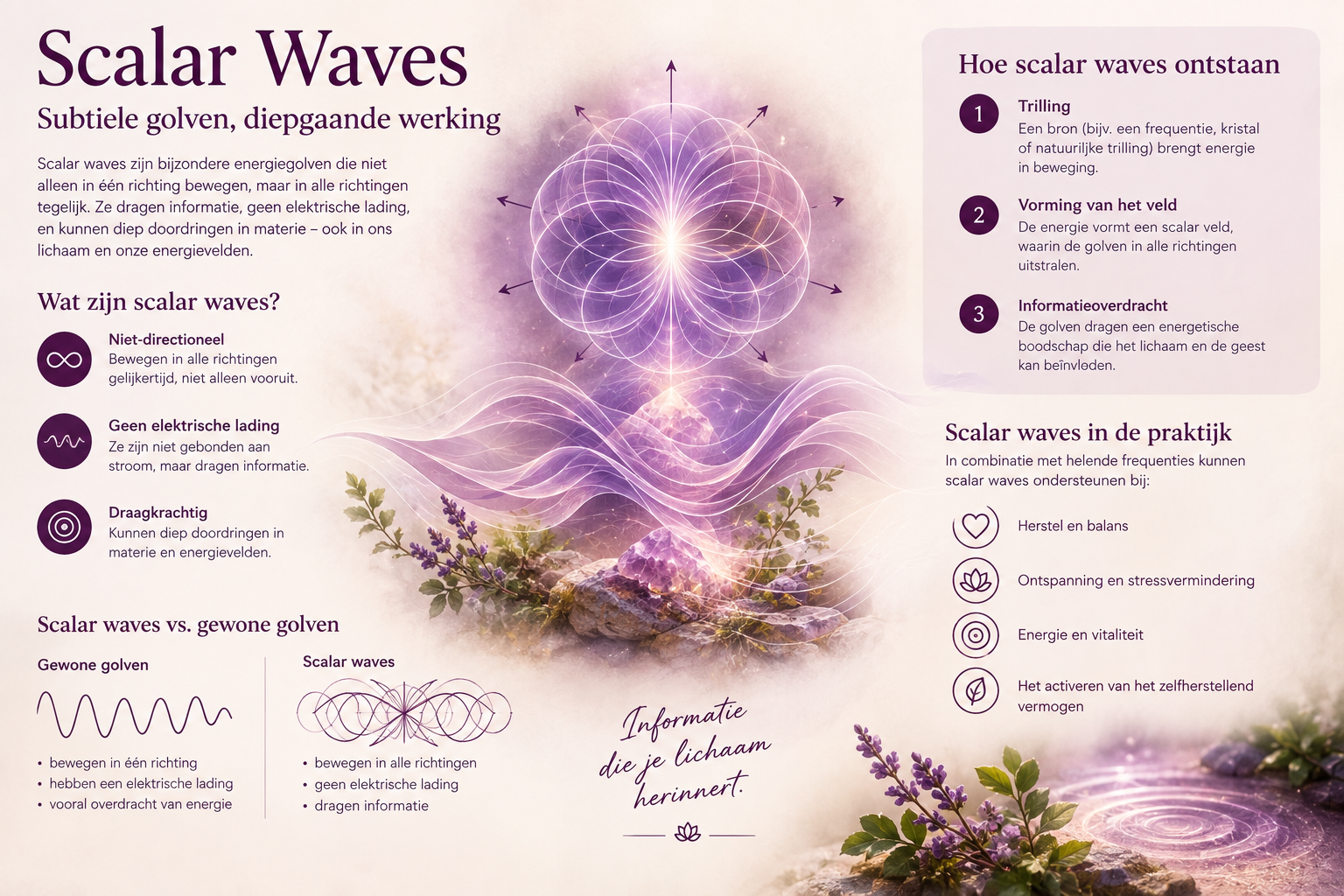 Scalar waves AI Infographic over scalar waves. Een samenvatting uit de tekst.